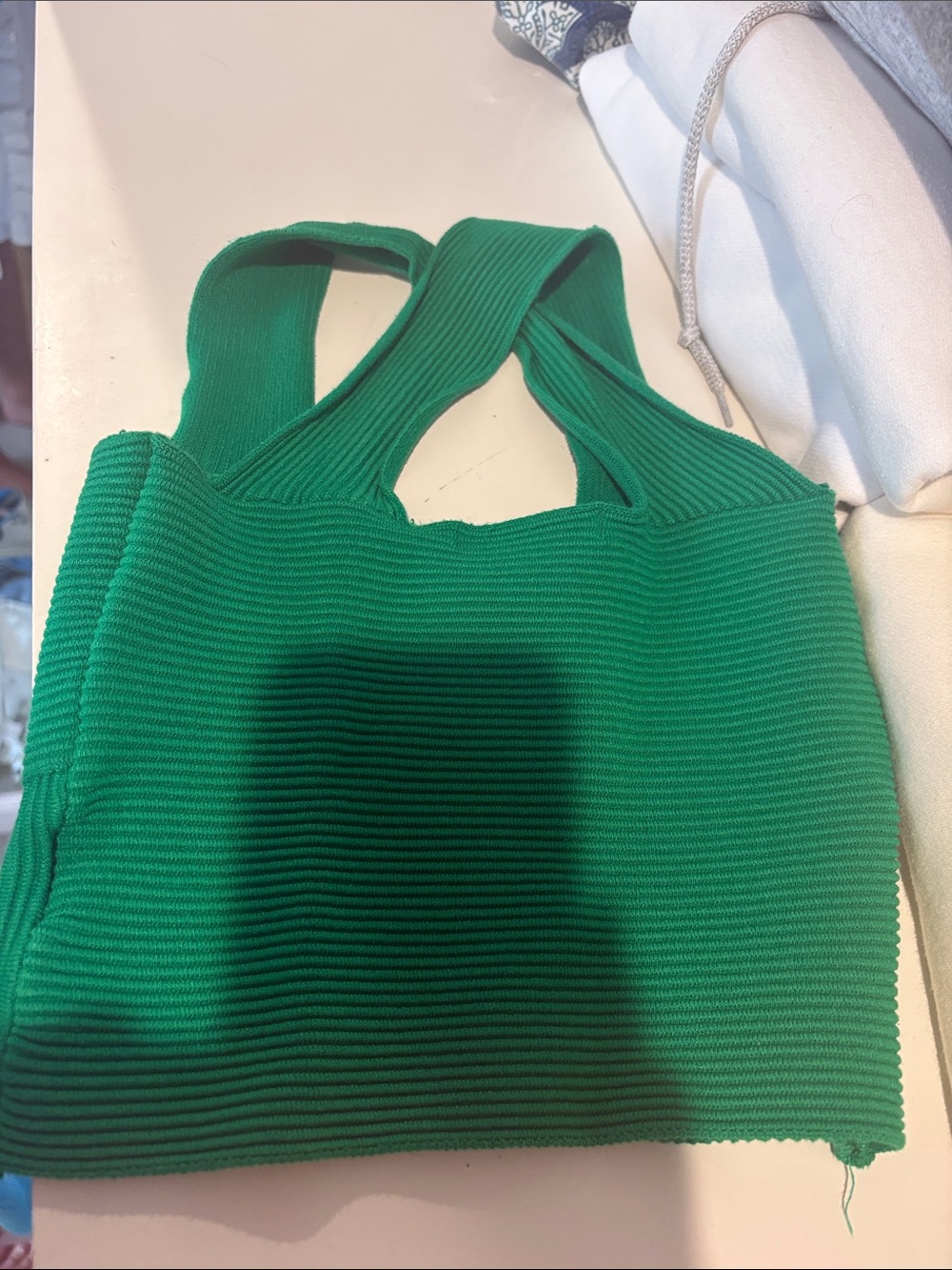 Green Ribbed Halter Crop Top - Picture 3 of 3